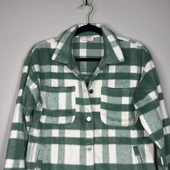 Pink Lily Sage Green Checkered Button-Up Jacket - Small - NWOT - Picture 3 of 8